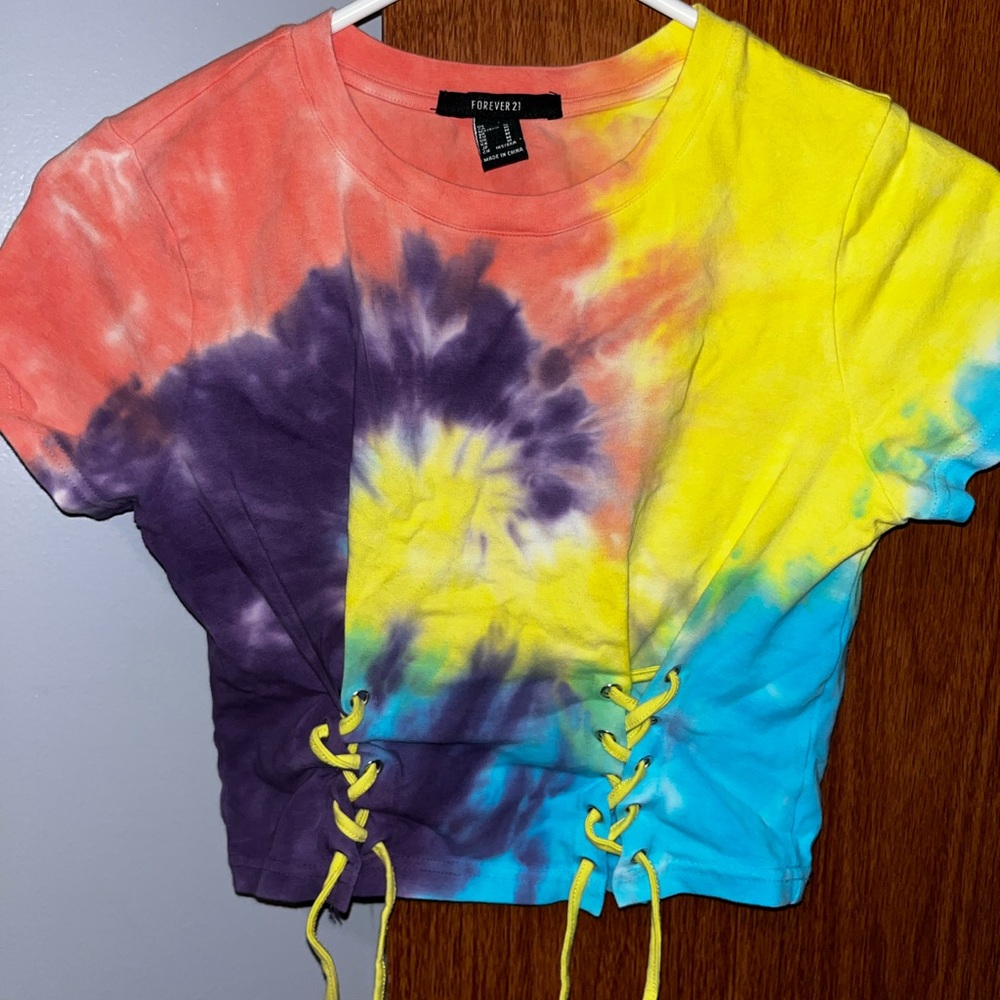 Forever 21 Multicolor Tie-Dye Lace-Up Crop Top